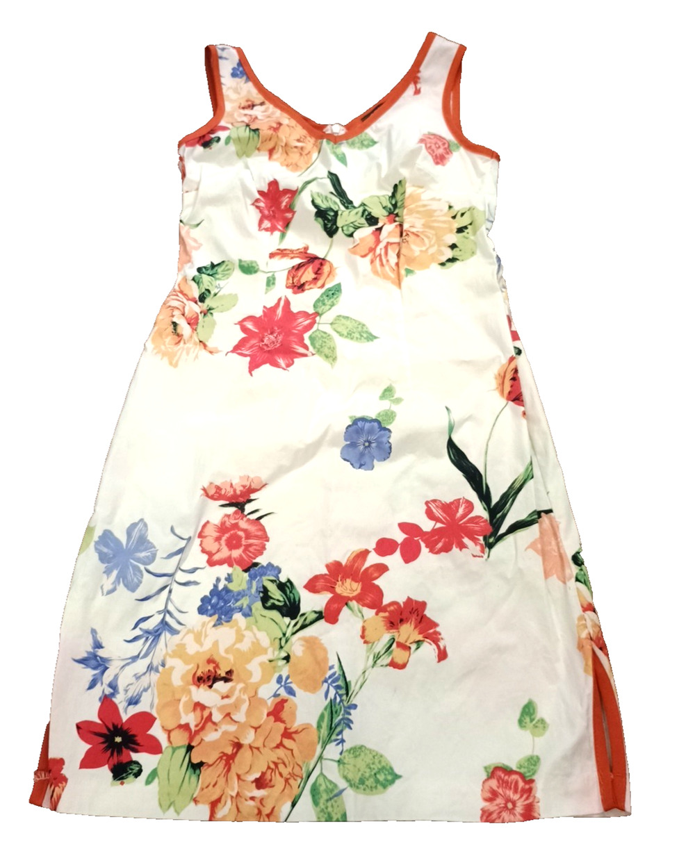 CDC Vtg 90s White BOLD Yellow Red Orange Green Blue floral sleeveless dress sz 6